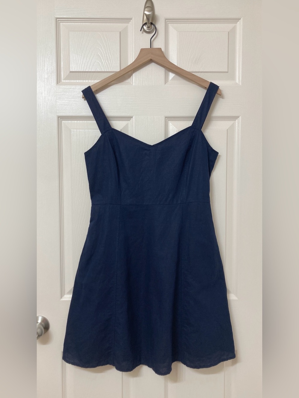 GAP Navy Blue Sweetheart Neck Sleeveless Linen Fit & Flare Dress Size 10 Coastal